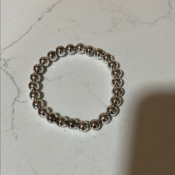 Silver Plated Beaded Bracelet Elastic Slip On - Picture 4 of 5